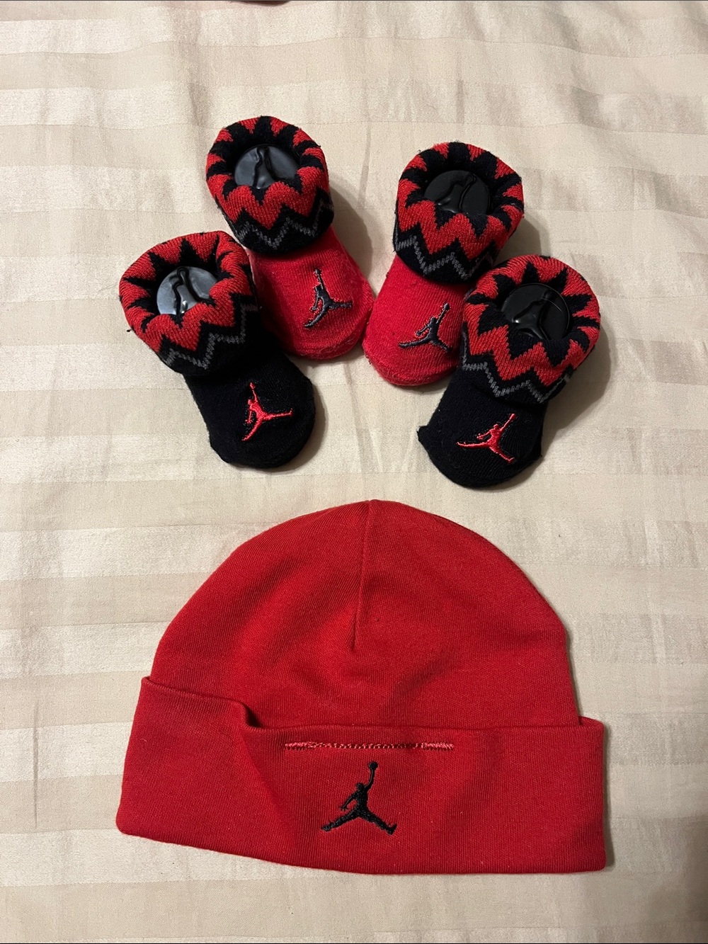 Jordan Baby Booties in Red and Black with Chevron Cuff
